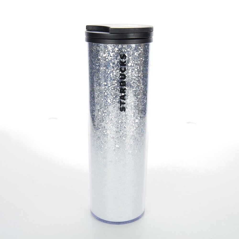 Starbucks 2019 Holiday Silver Glitter Snow Ombre Plastic Tumbler 16 oz